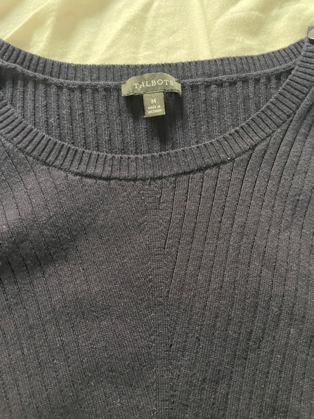 Talbots Navy Short-Sleeve Ribbed Crewneck Sweater - Picture 4 of 6